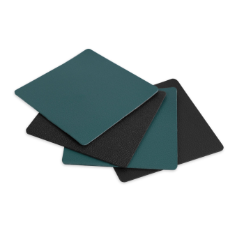 Black & Teal Premium PU Leather Coasters (Set of 4)