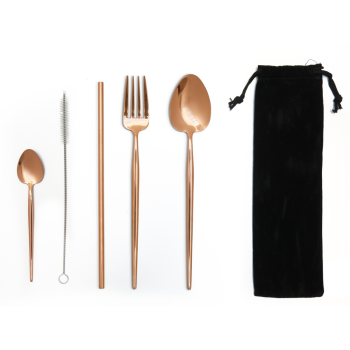 Shiny Rose Gold 5pcs Cutlery Portable Set