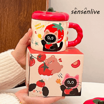 Cute Cartoon Persimmon Mug with Lid Souvenir Water Cup